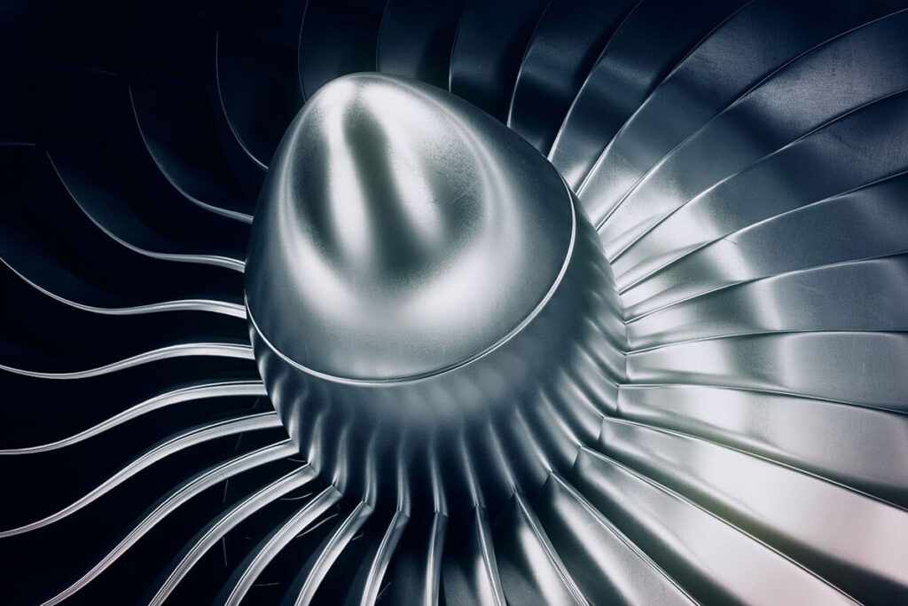 Fan in the engine of a plane.